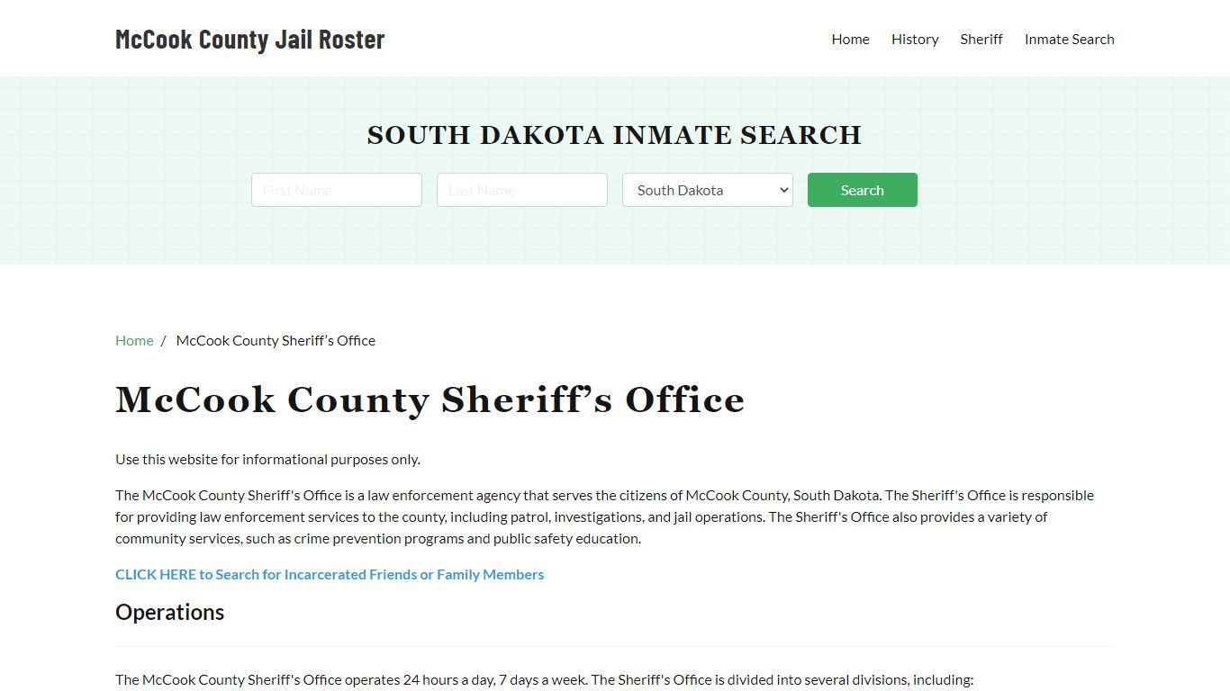 McCook County Sheriff Office, SD, Arrest Warrants Search